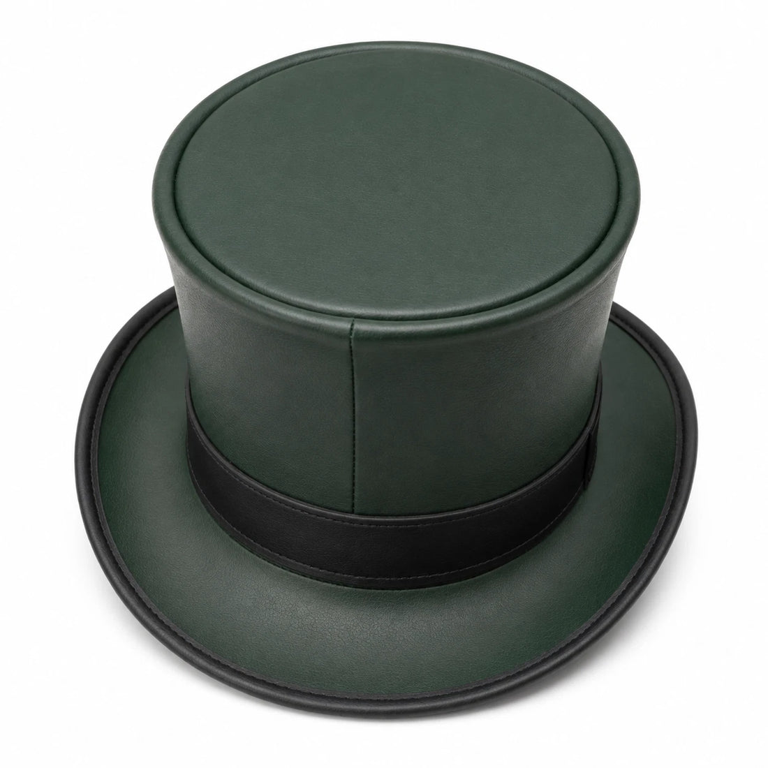 Green Steampunk Top Hat Black Faux Leather Gold Buckle Gothic Western Costume