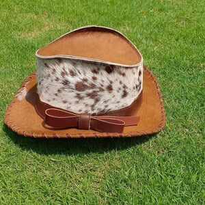 Handmade Unisex Hair On Cowhide Cowboy Hat Whipstitch Brim Western Cosplay Leather