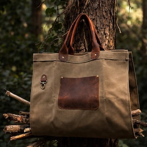 Leather and Waxed Canvas Firewood Carrier Log carrier Bushcraft