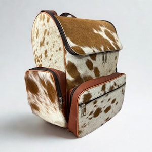 Handmade Cowhide Diaper Backpack Hair On Leather  Water Resistant