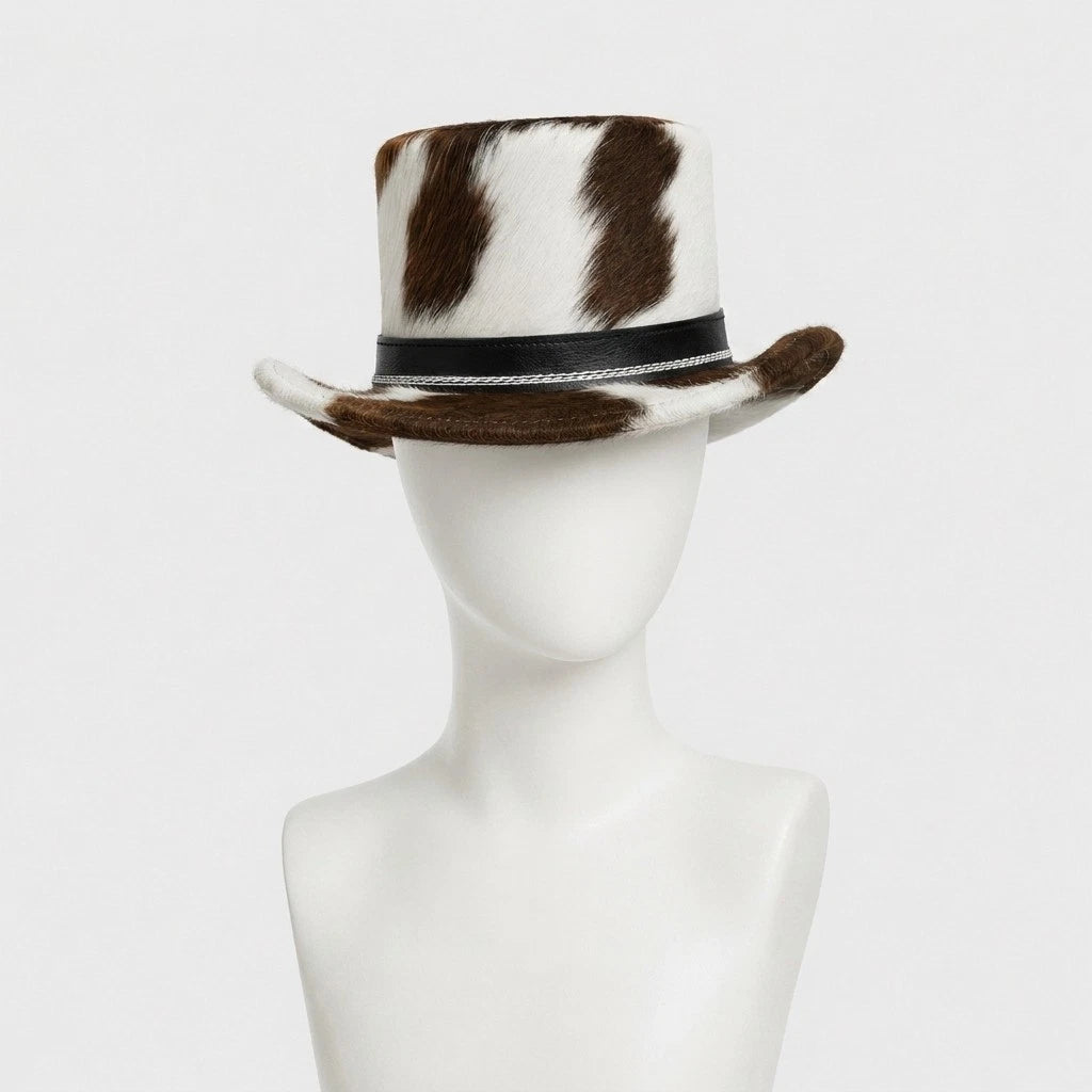 Genuine Cowhide Leather Cowboy Hat Hair On Hide Western Wide Brim Unisex