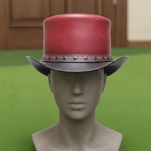 Handmade Red Leather Top Hat Gothic Steampunk Victorian Cosplay Festival Hat
