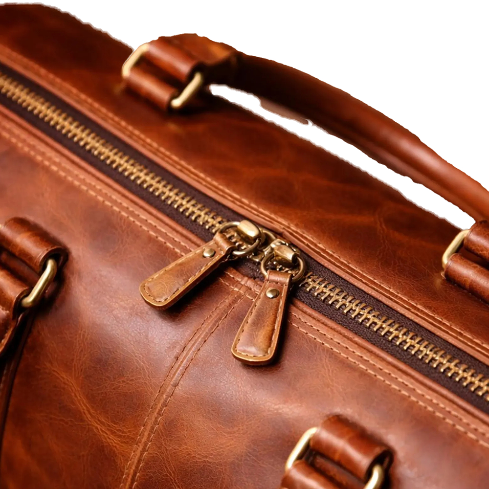 Handmade Western Style Leather Duffle Bag Vintage Brown Cowhide Travel Bag
