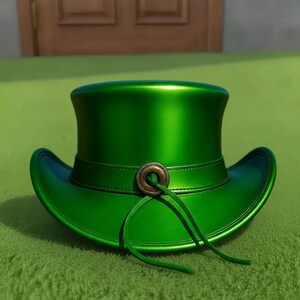 Handmade Metallic Green Steampunk Top Hat Victorian Leprechaun St Patrick Cosplay Costume Hat
