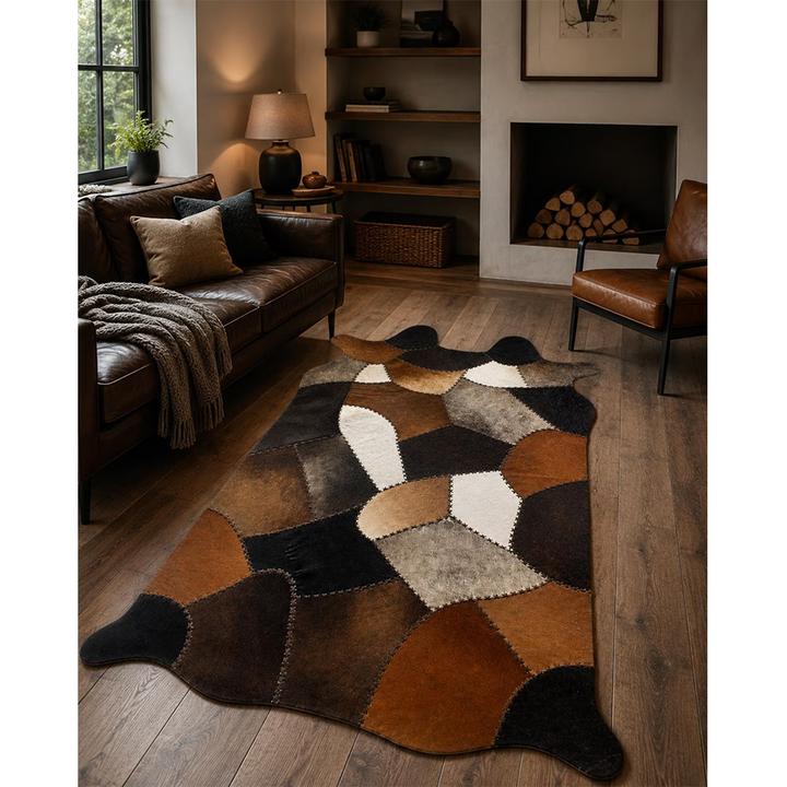 Handmade Cowhide Patchwork Rug  Genuine Hair-On Leather Area Rug,