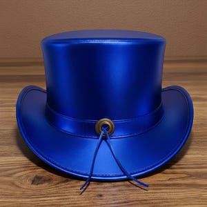 Metallic blue Magicians Leather Top Hat  Handmade Steampunk valentines day Festival Hat