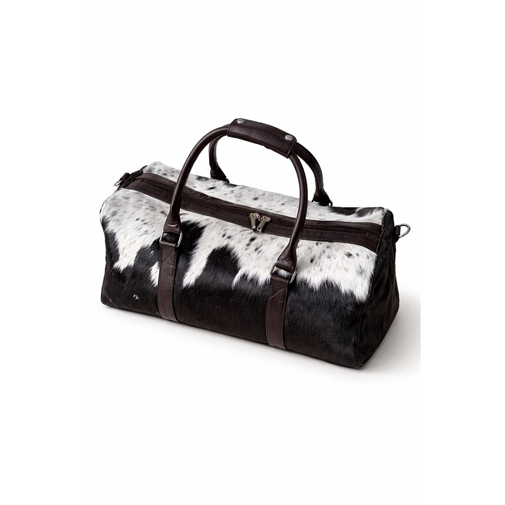 HairOn Cowhide Brown and white Duffle Bag  Handmade Leather Weekender7