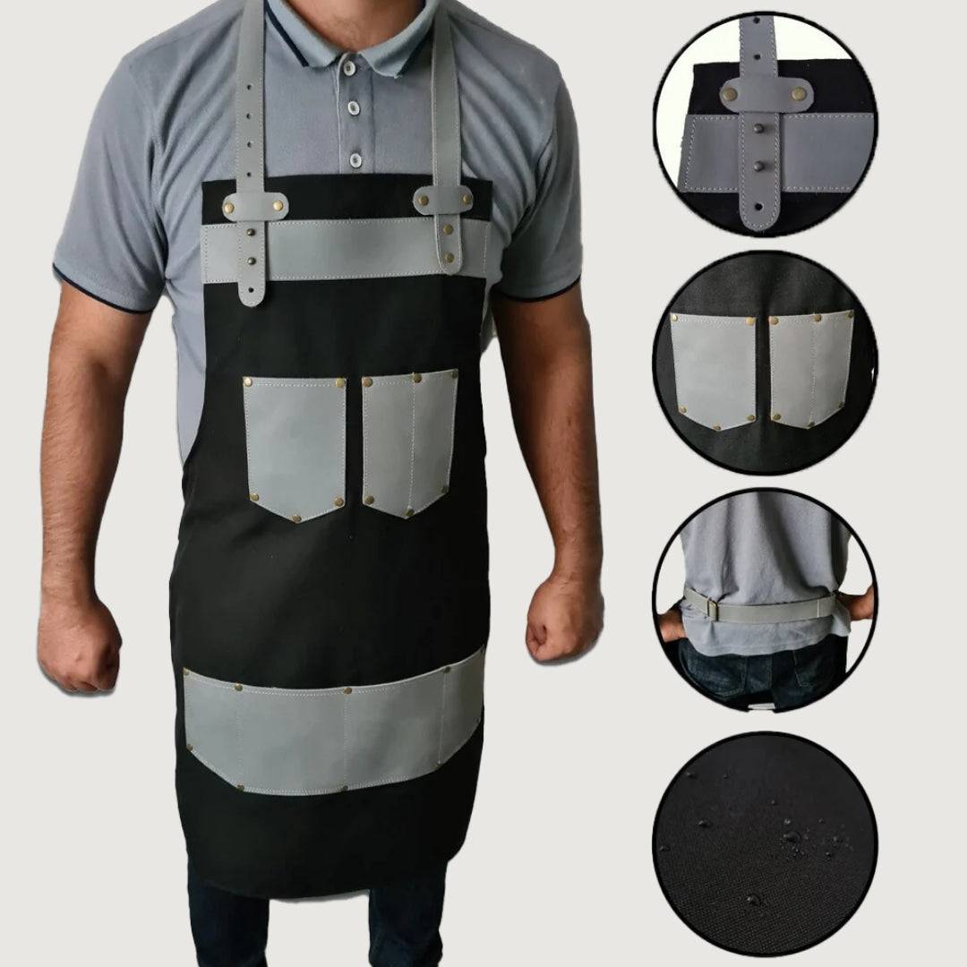 The Kent Black Canvas and Grey Leather Pocket Apron
