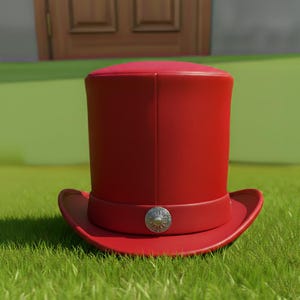 Red Leather Top Hat Bold Curved Brim Artistic Festival Wear