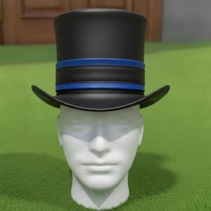 Handmade Black Leather Top Hat Steampunk Gothic Cosplay with Blue Band