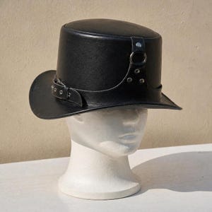 Handmade Black Leather Steampunk Top Hat Gothic Buckle Band Festival Cosplay Hat