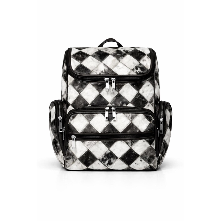 Handmade Cowhide Hairon Backpack  Diamond Patchwork Leather Rucksack