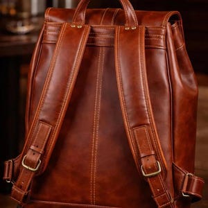 Handmade Brown Leather Carryall  Full Grain Travel Rucksack Laptop Backpack with Artisan Detail