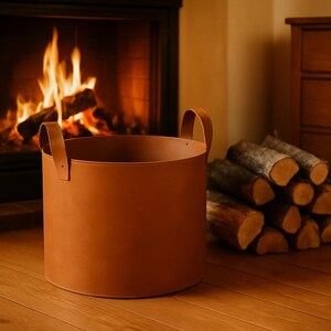 Genuine Leather Log Basket For Outdoor Entertaining or Garden