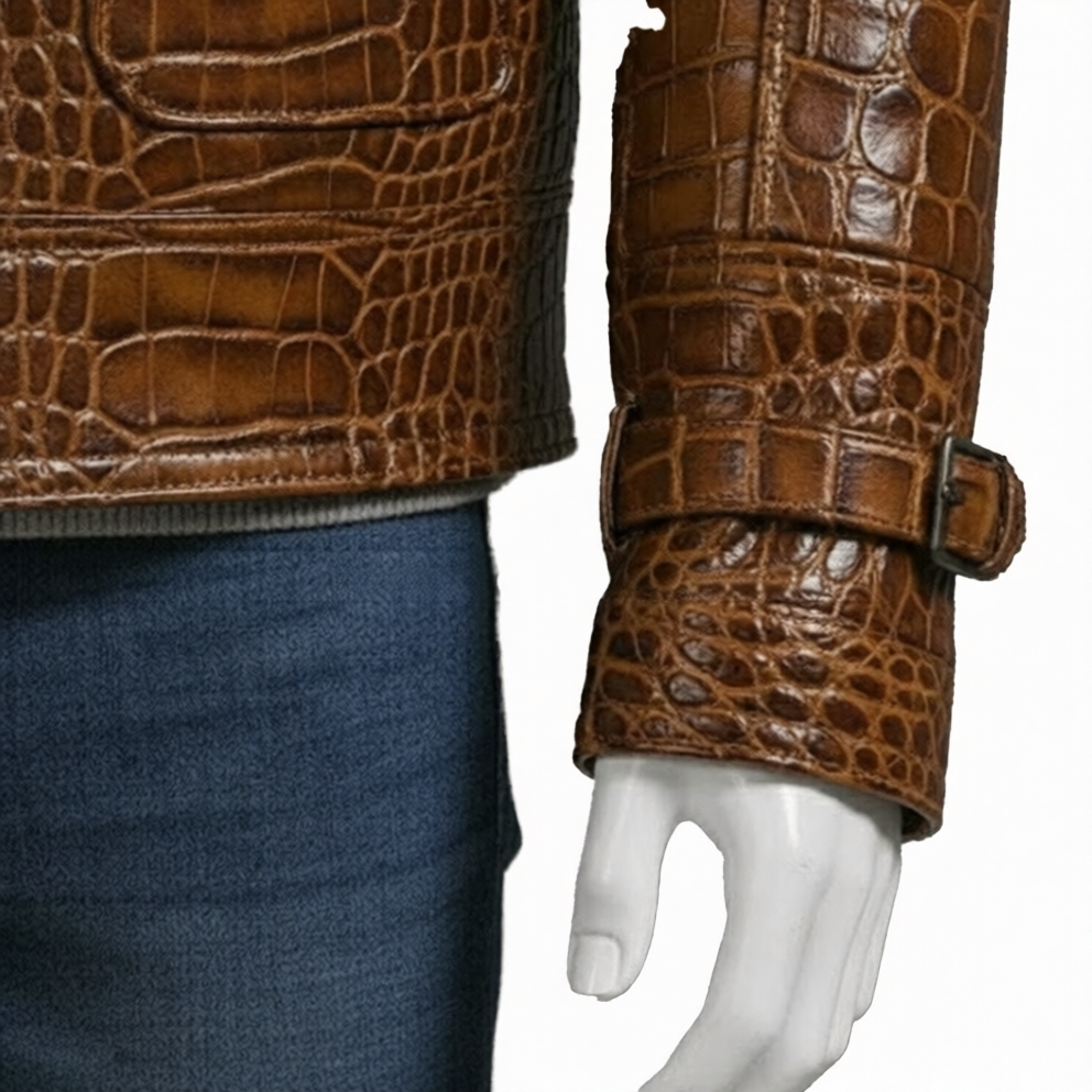Brown Textured Leather Jacket Mens Winter Coat with Shearling Collar