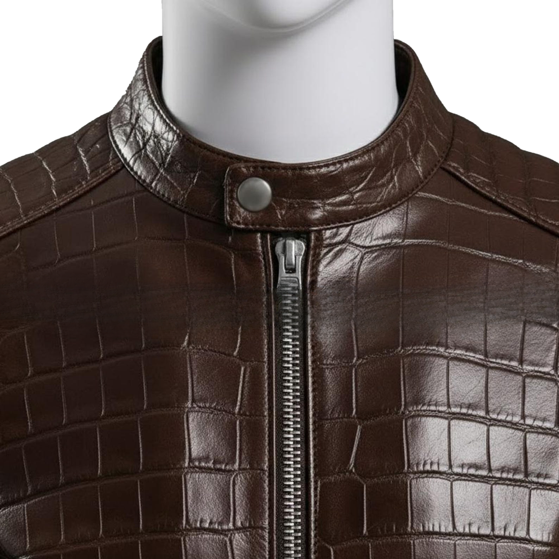 Embossed Genuine Leather Motorcycle Jacket  Slim Fit Aviator Coat