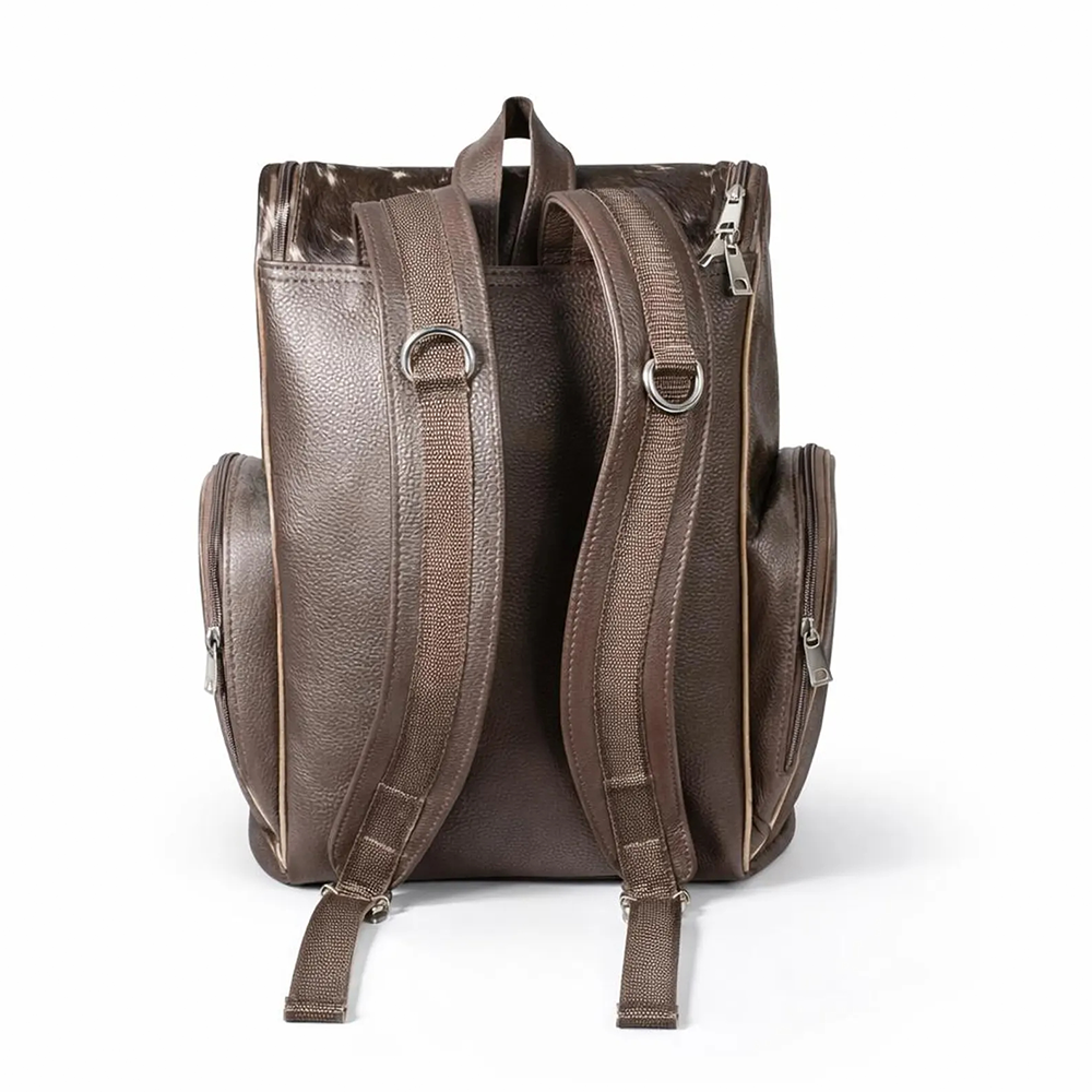 andmade Genuine Cowhide Backpack  Brown & White Spotted Leather Backpack  Large Western