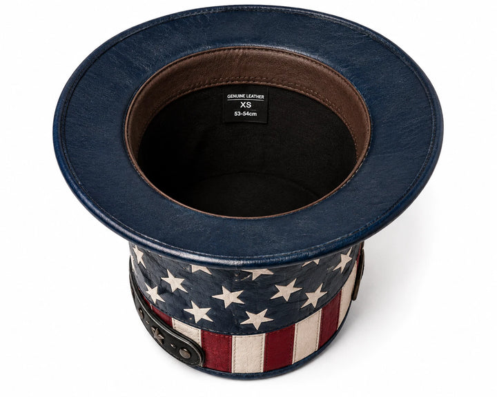American Flag Leather Top Hat Patriotic Cowboy Western Costume Steampunk Hat