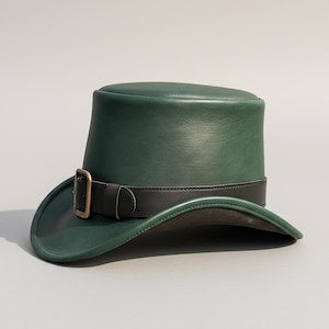 Handmade Unisex Green Leather Top Hat Steampunk Cosplay St Patricks Day