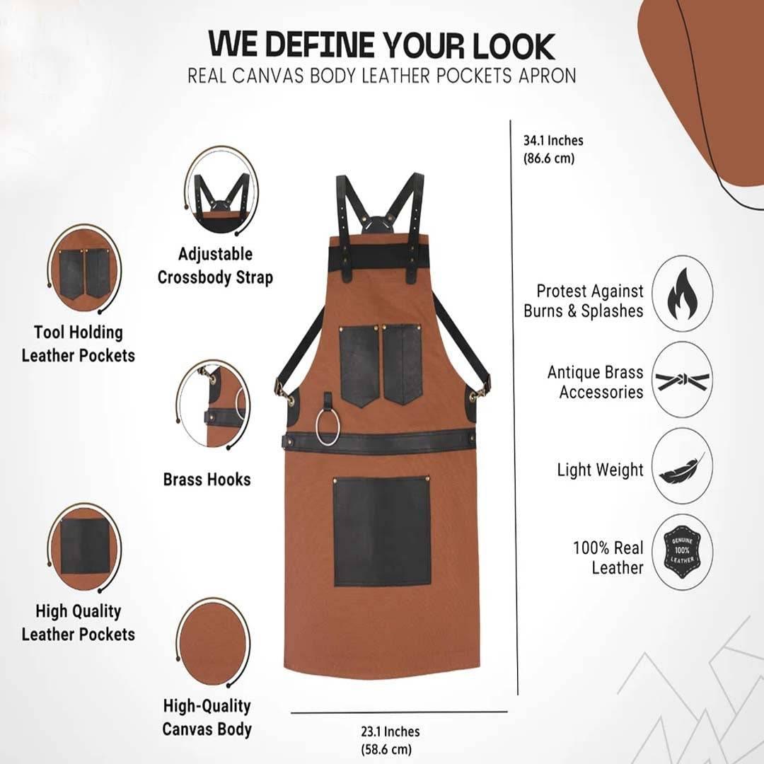 Expert Craftsmanship Brown Canvas Crossbody BBQ Apron