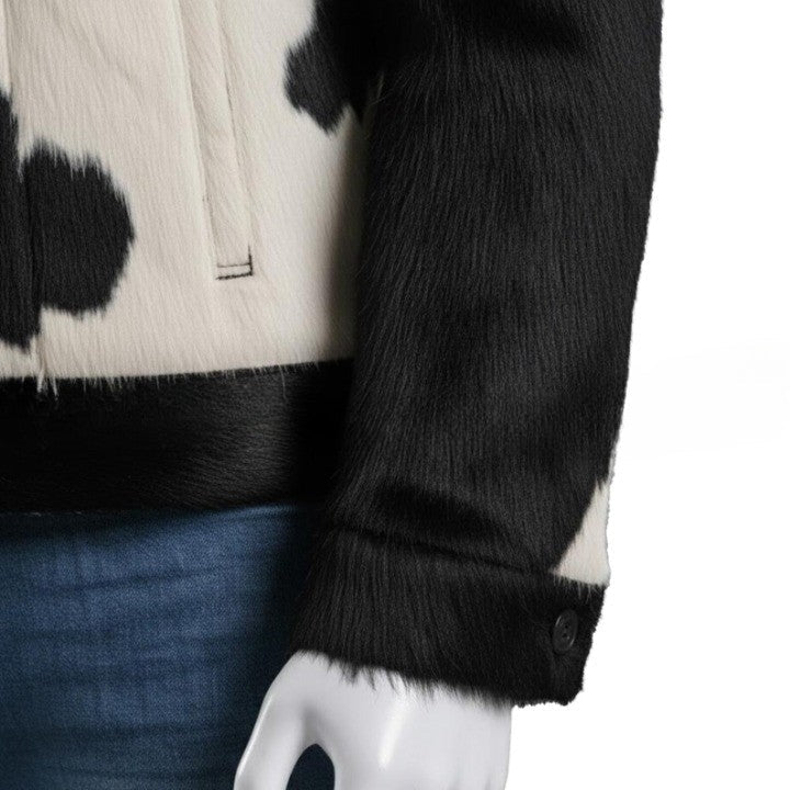 Mens Black and Ivory Panel Leather Jacket with Soft Collar  Contemporary Everyday Outerwear