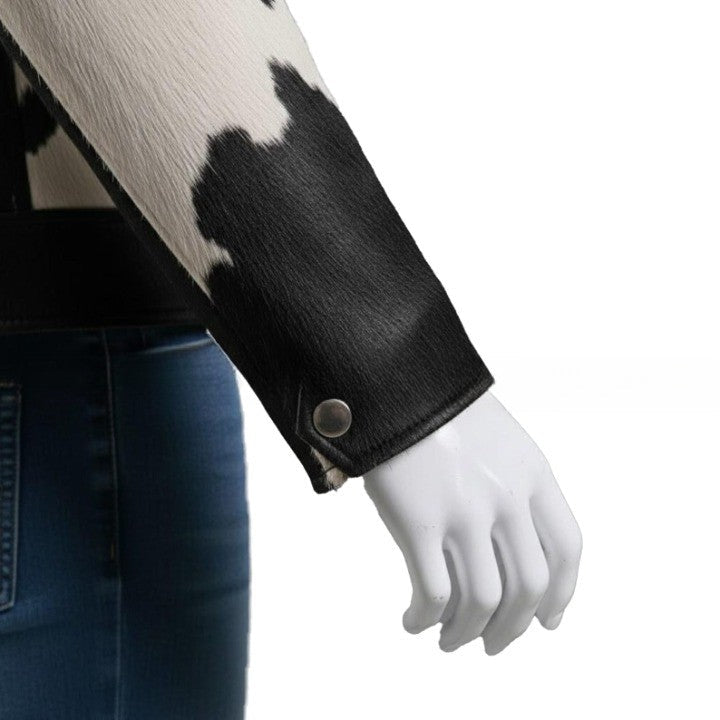 Mens Black and White Abstract Pattern Leather Jacket with Button Front  Contemporary Casual Outerwear