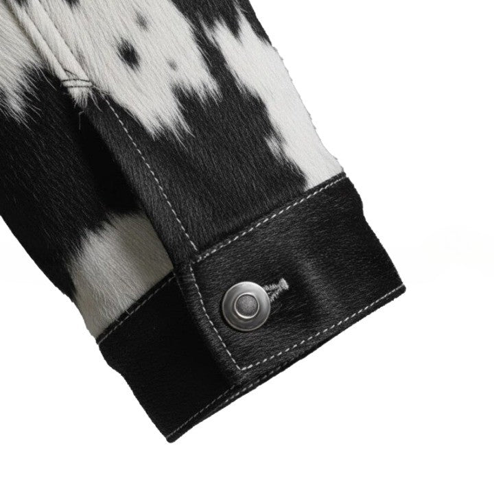 Men’s Black & White Cow Print Jacket – Stylish Casual Outerwear