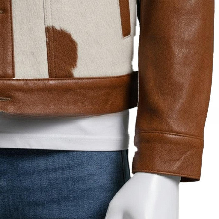 Mens Hair On Cowhide Leather Trucker Jackett  Western Style