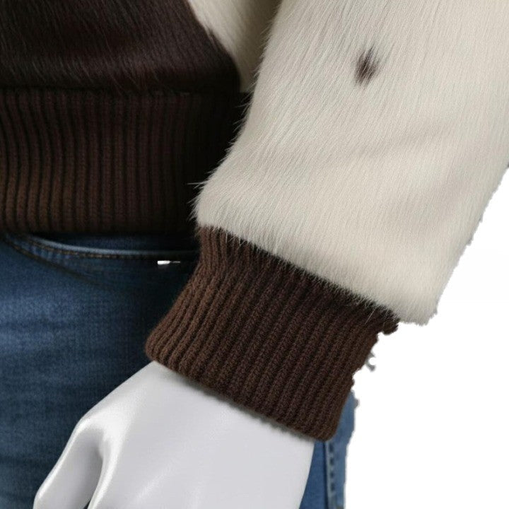 Mens Cream and Brown Zip Bomber Leather Jacket with Ribbed Trim  Casual Urban Outerwear