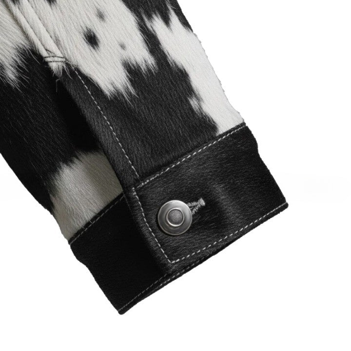 Men’s Designer Black Cowhide Denim Jacket – Premium Casual Look