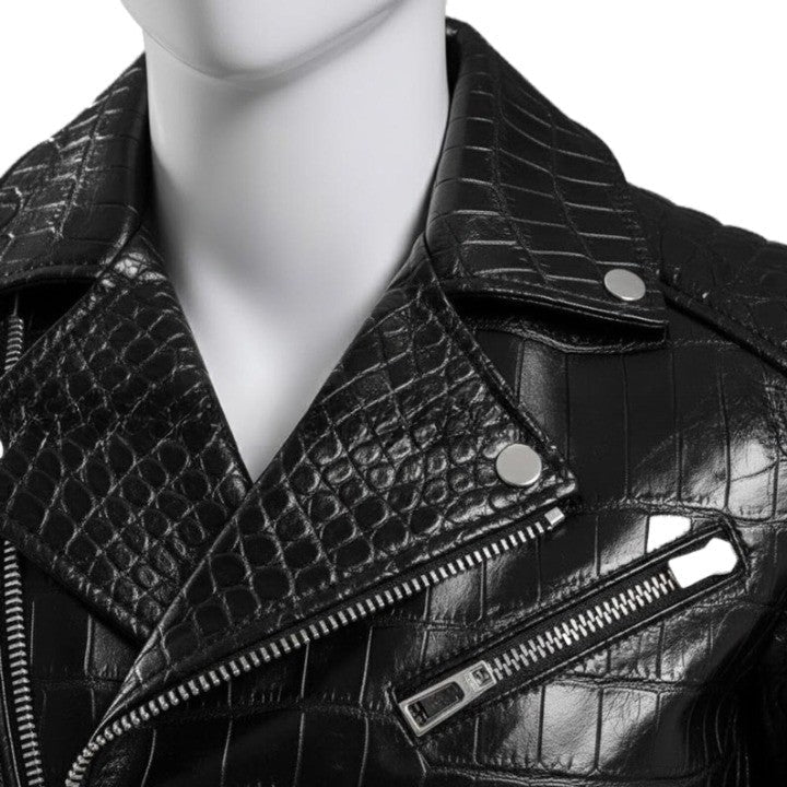 Luxury Black Crocodile Pattern Leather Jacket for Men Genuine Leather Biker Motorcycle Jackets