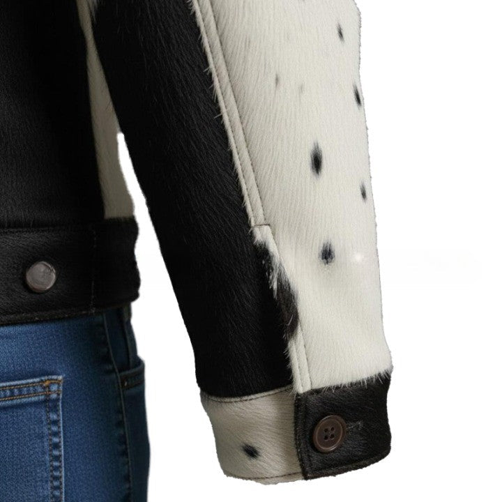 Mens Hair On Cowhide Trucker Jacket  Black  White Western Style