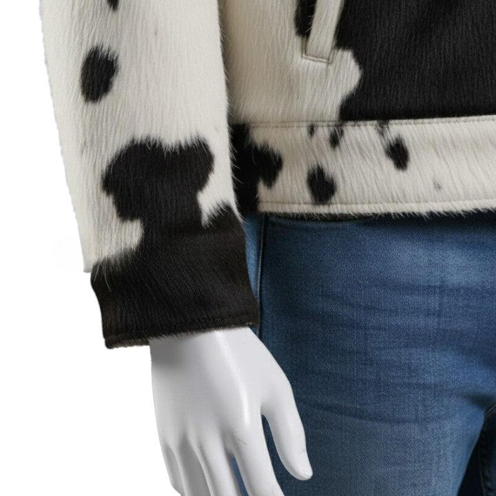 Men’s Cowhide Leather Jacket – Black & White Western Style
