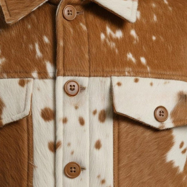 Mens Hair On Cowhide Trucker Jacket  Western Style Leather Coat