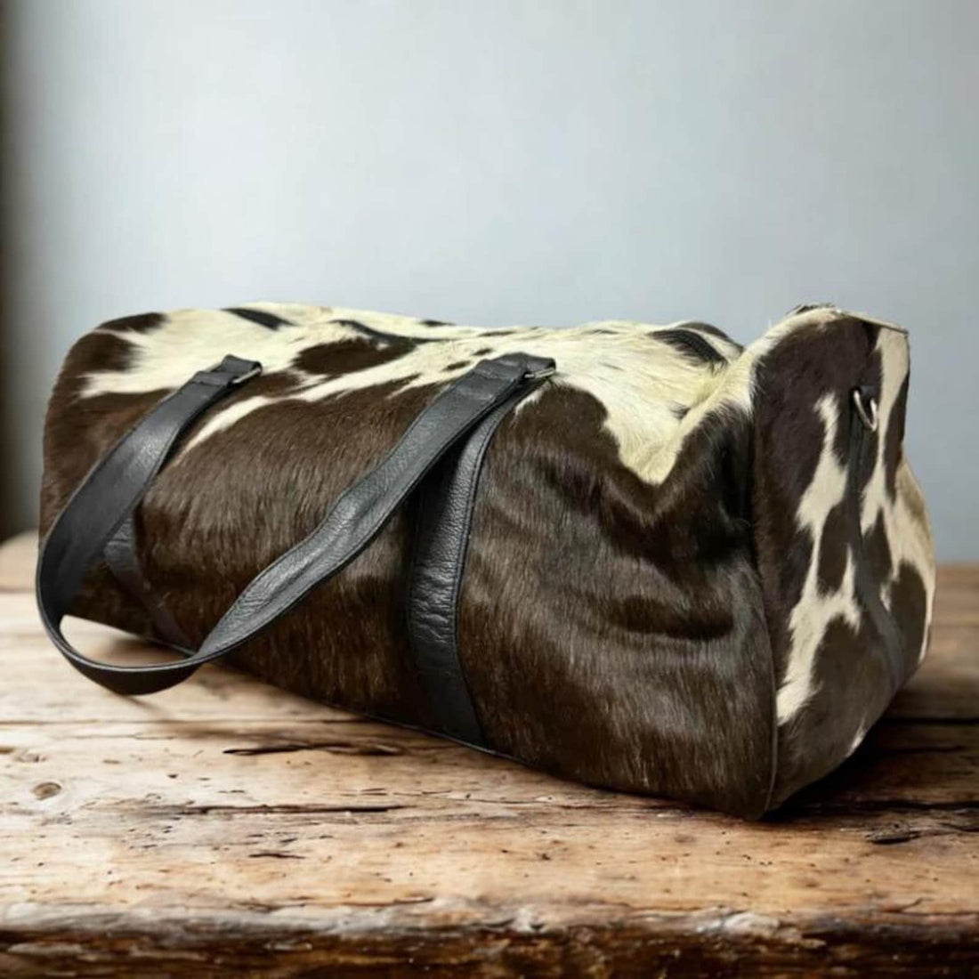 Handmade Cowhide Duffle Bag Hair On Leather Travel Weekender