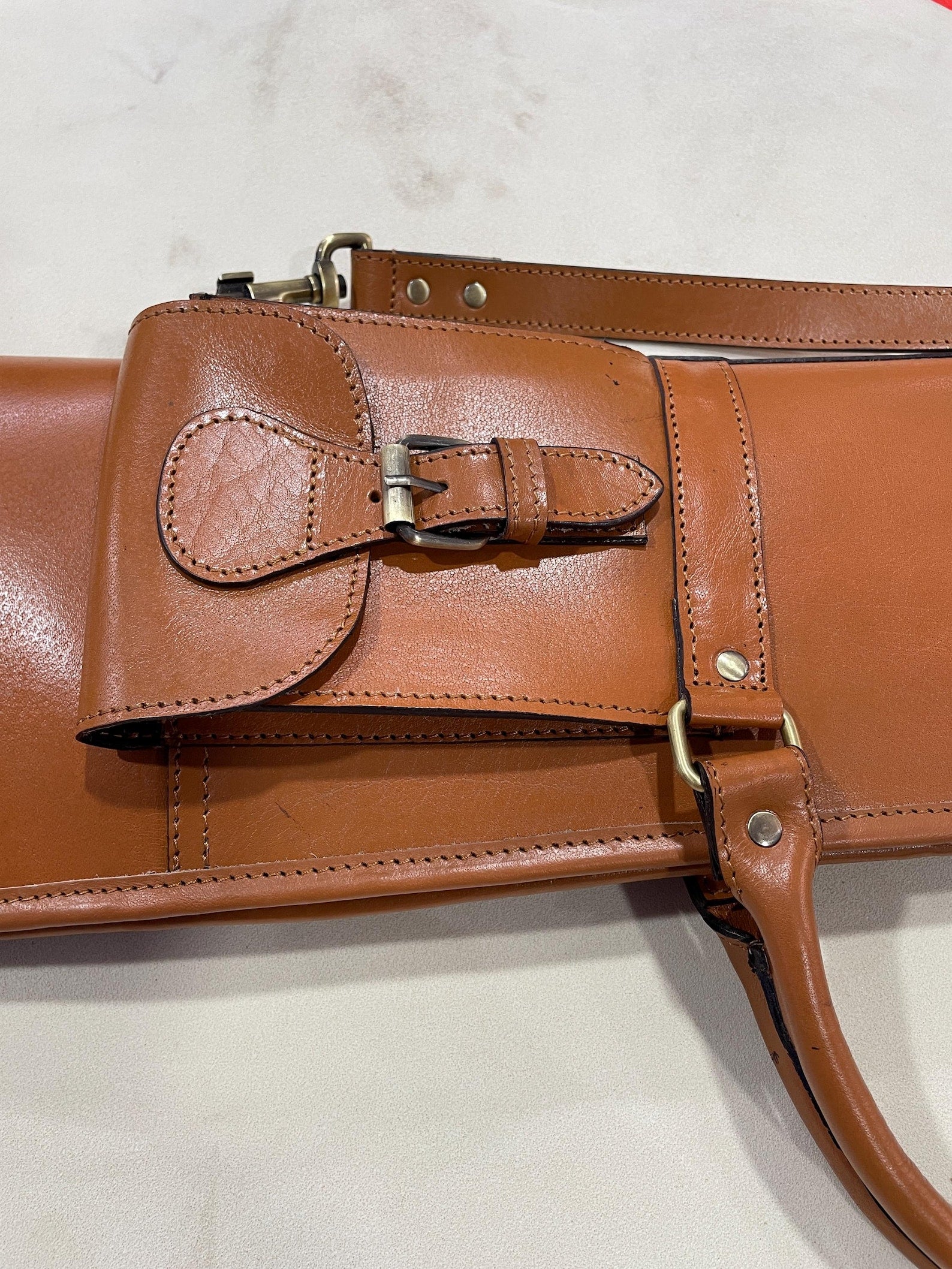 45 Tan Leather Rifle Scabbard  Western Gun Scabbard with Fur Lining