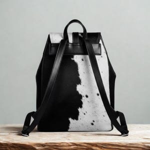 Handmade Tan  White Hair On Cowhide Leather Backpack  Rustic Chic