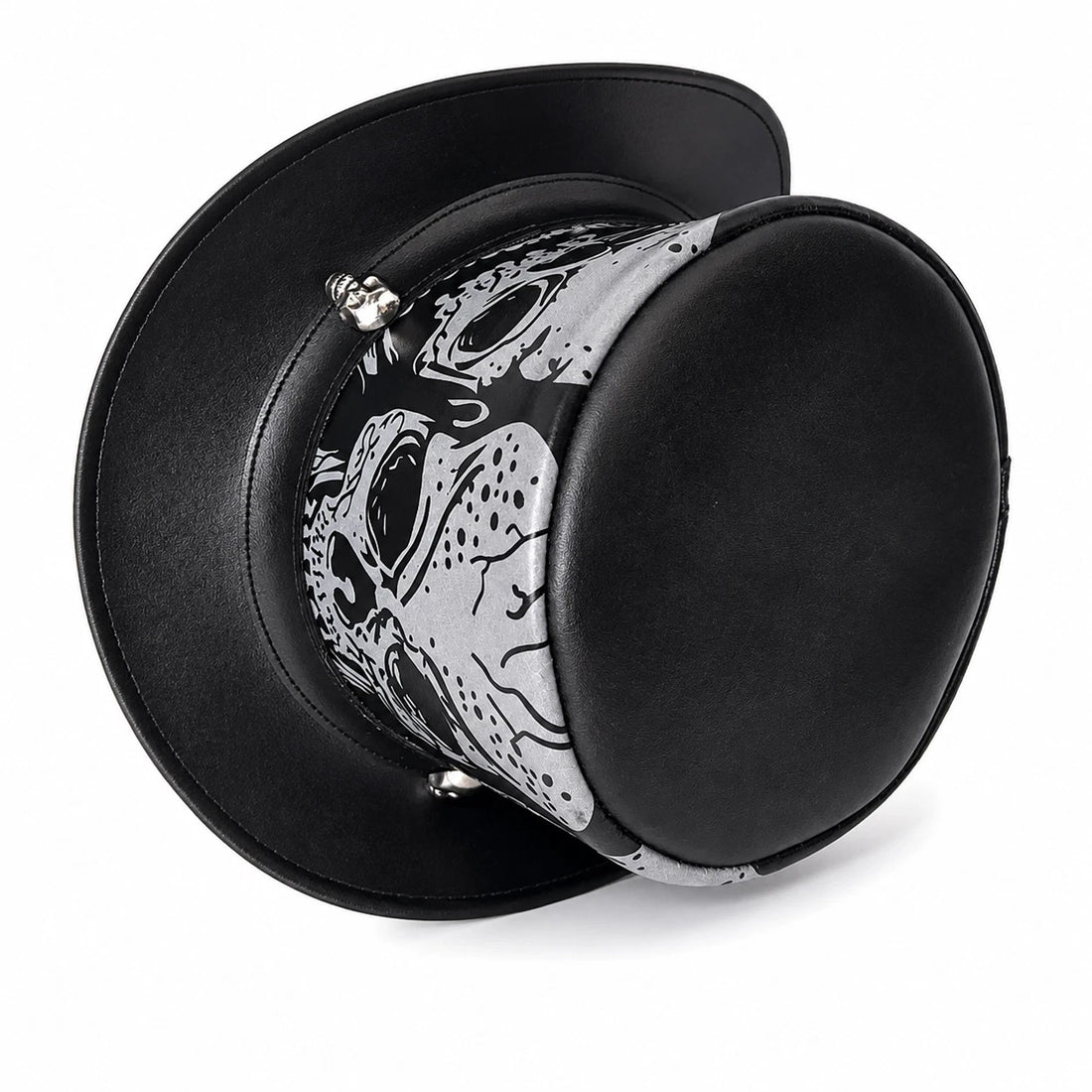 Black Genuine Leather Skull Top Hat Silver Gothic Steampunk WesternCowboy Unisex