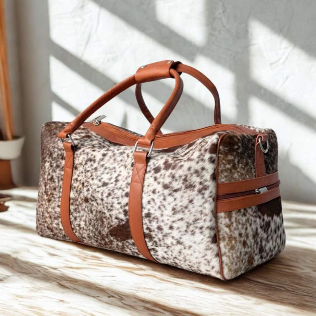 Handmade Hair On Cowhide Leather Duffle Weekender Travel Overnight Western Gift for Him Her