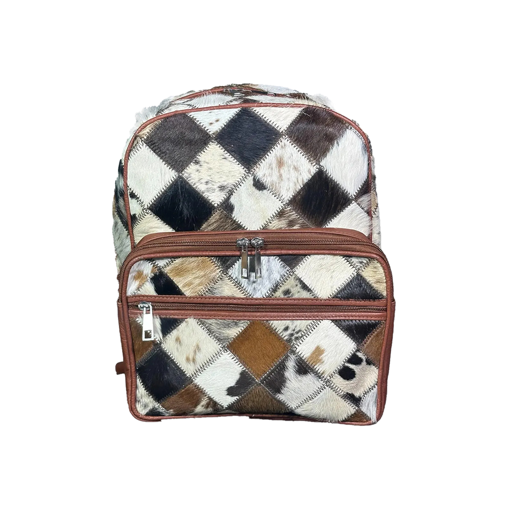 Handmade Cow Hairon Leather Backpack Rustic Patchwork Bag