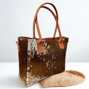 Handmade Cowhide Tote Bag Hair On Leather Shoulder Bag