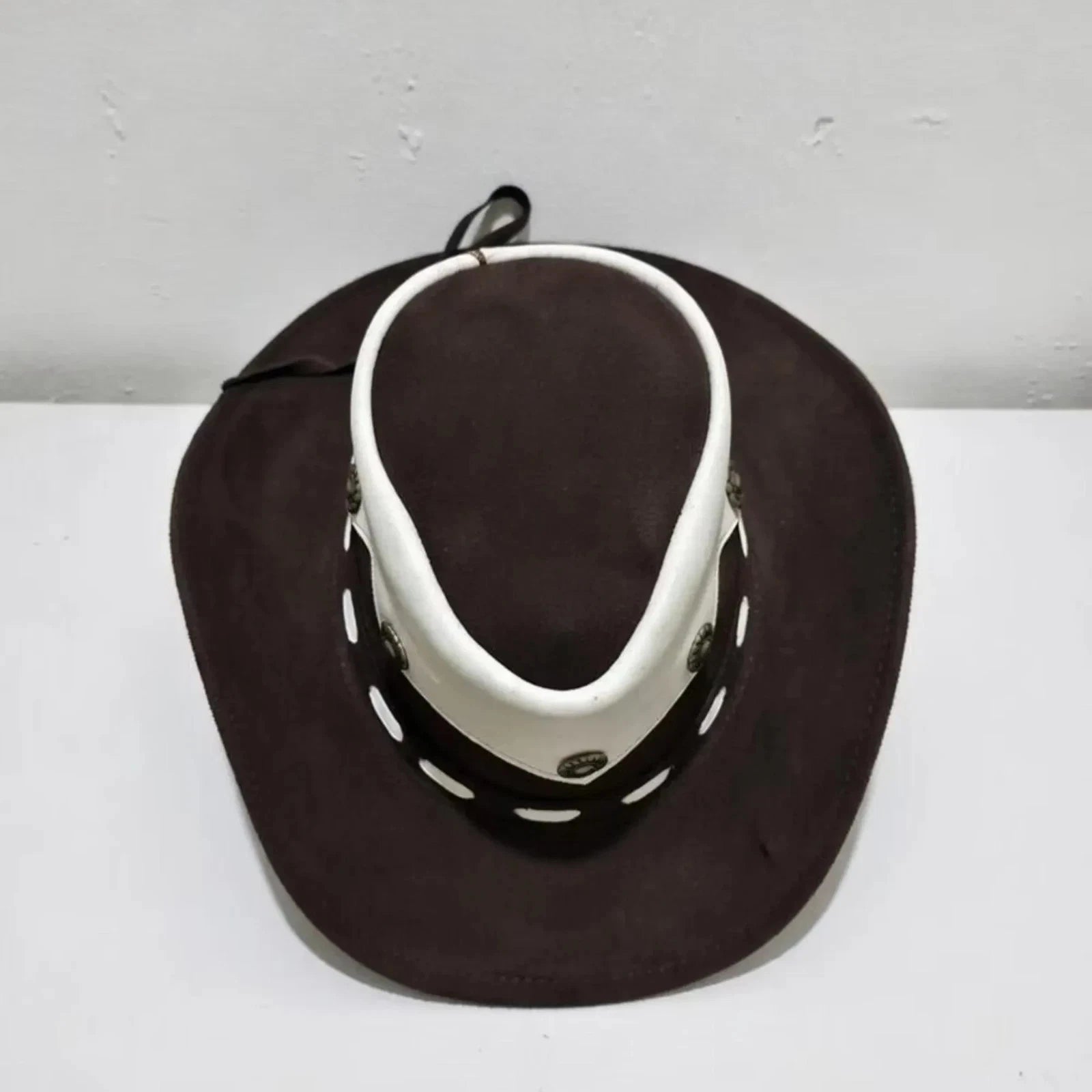 Premium Brown Leather Cowboy Hat Festival Gothic Western Hat Chin Strap