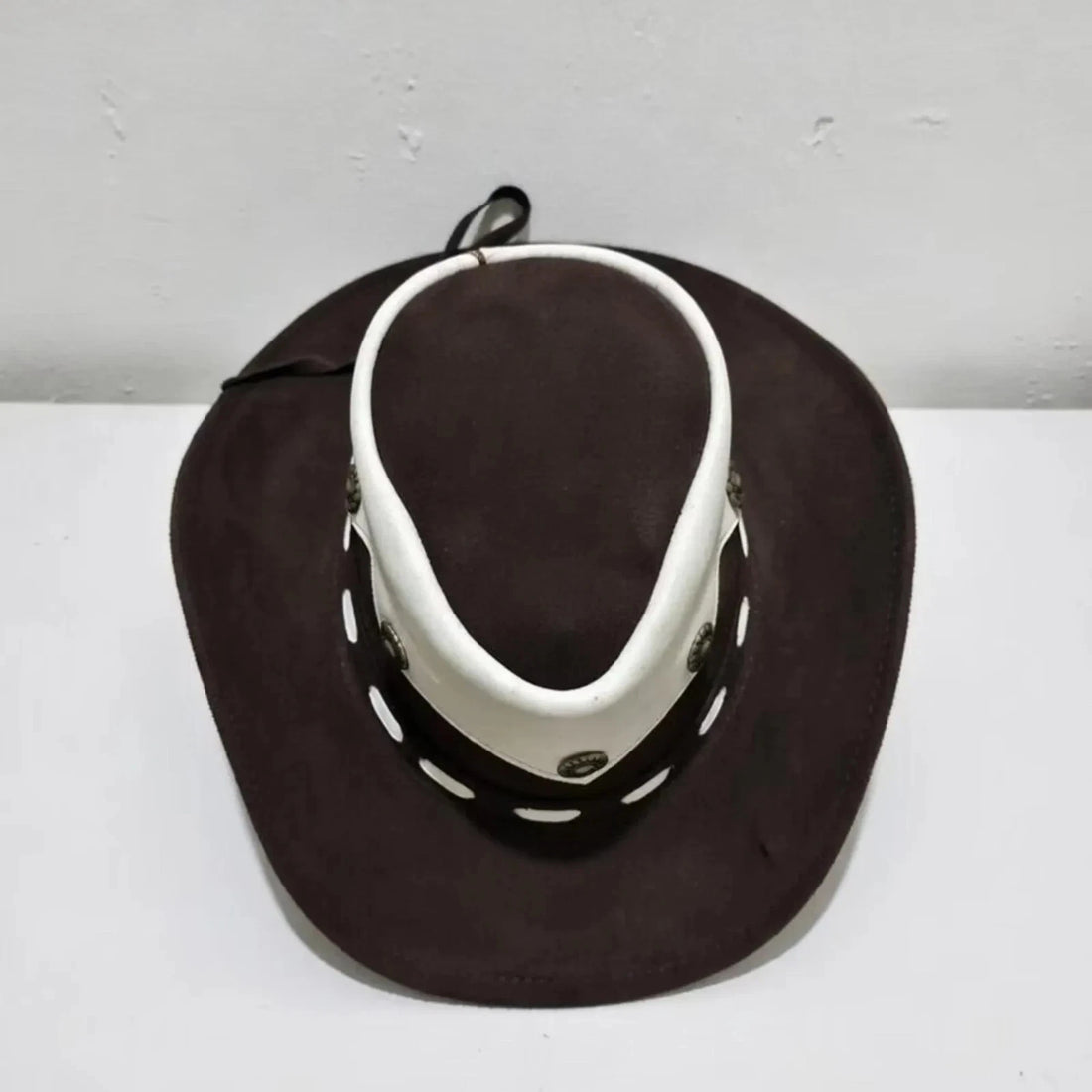 Premium Brown Leather Cowboy Hat Festival Gothic Western Hat Chin Strap