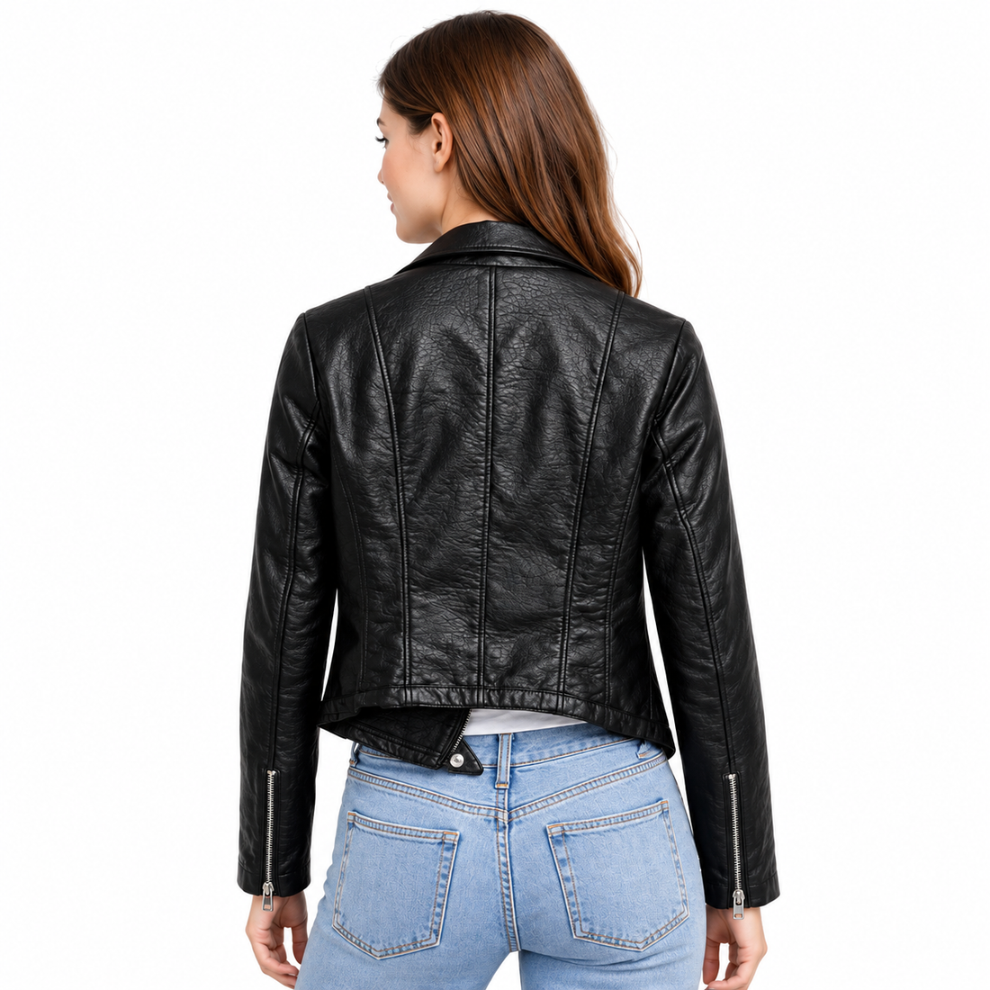 WLJ04 HoL Brand Black Biker Motorcycle Wear Real Leather Jacket For Womens