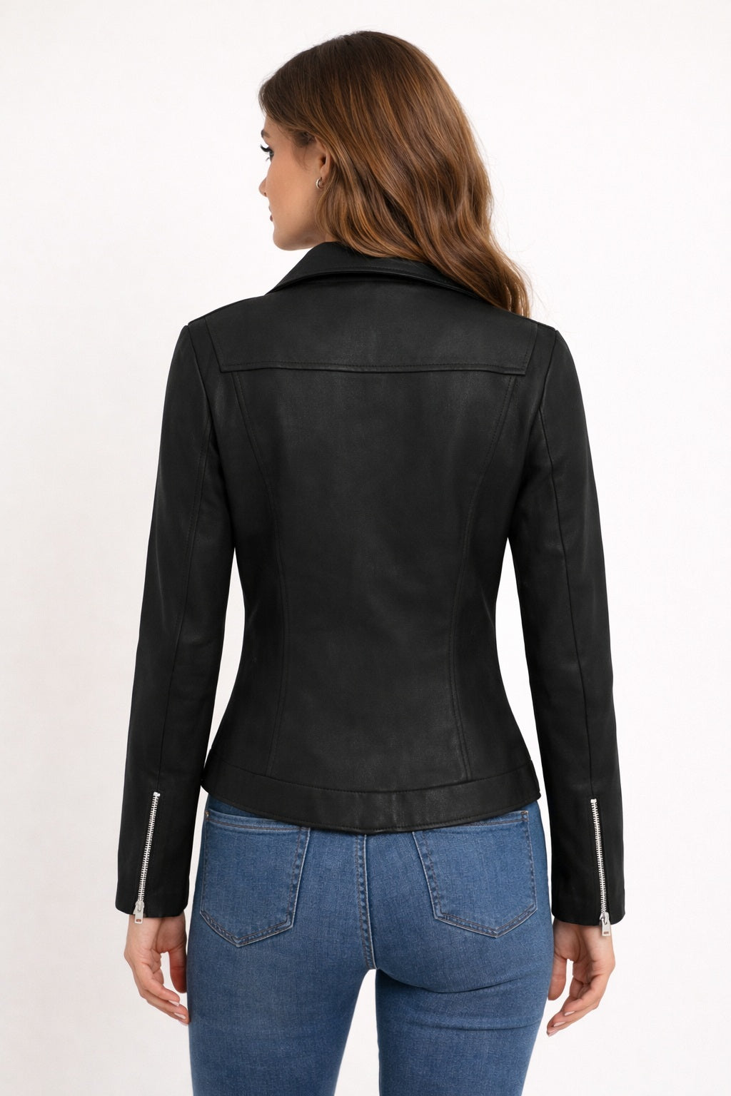 WLJ08 Suede Leather Jackets for Womens Moto Biker Cross Zipper Coat 2 Pockets