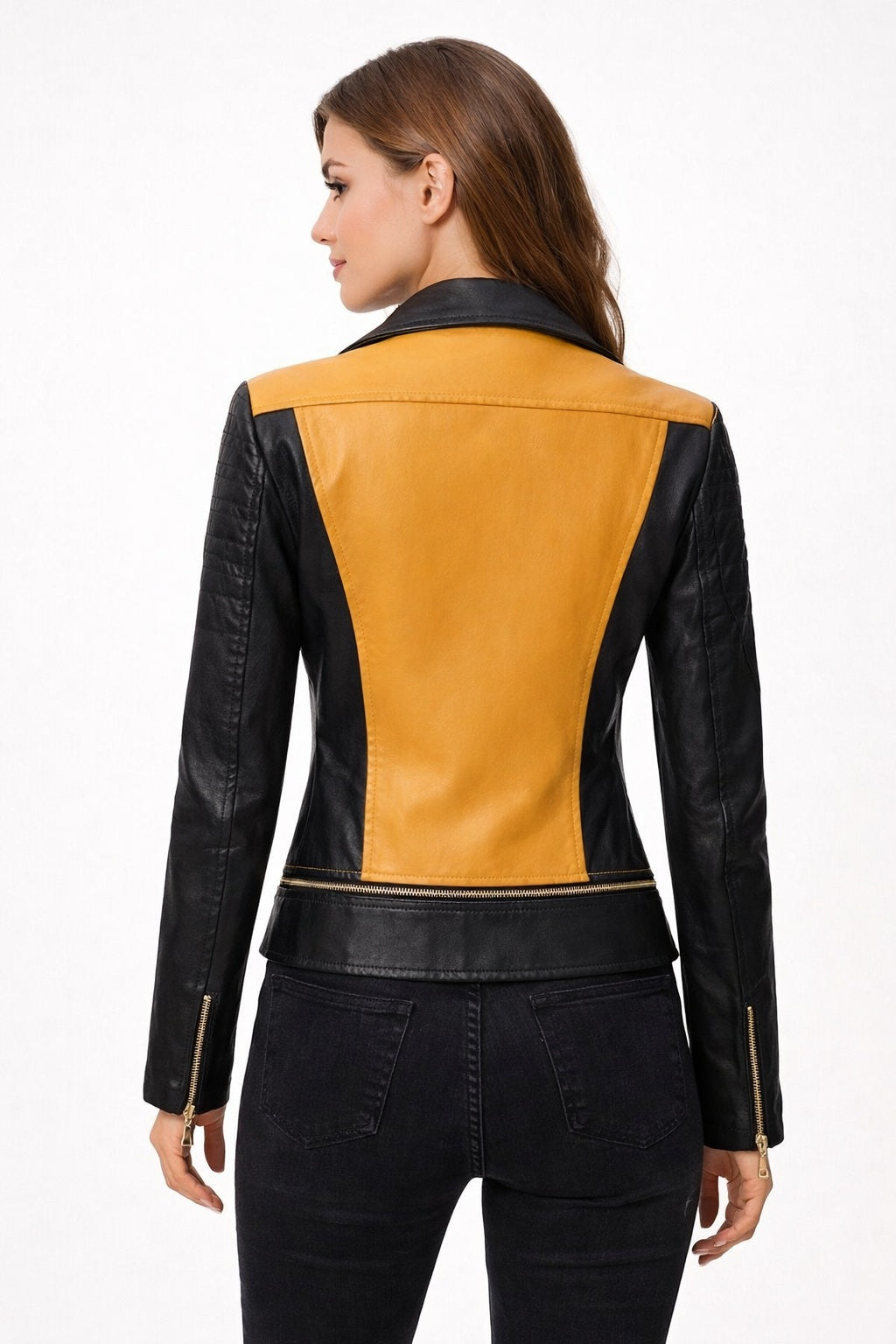 WLJ09 Womens Tanming Real Faux Leather Moto Girls Biker Slim Fit Jacket
