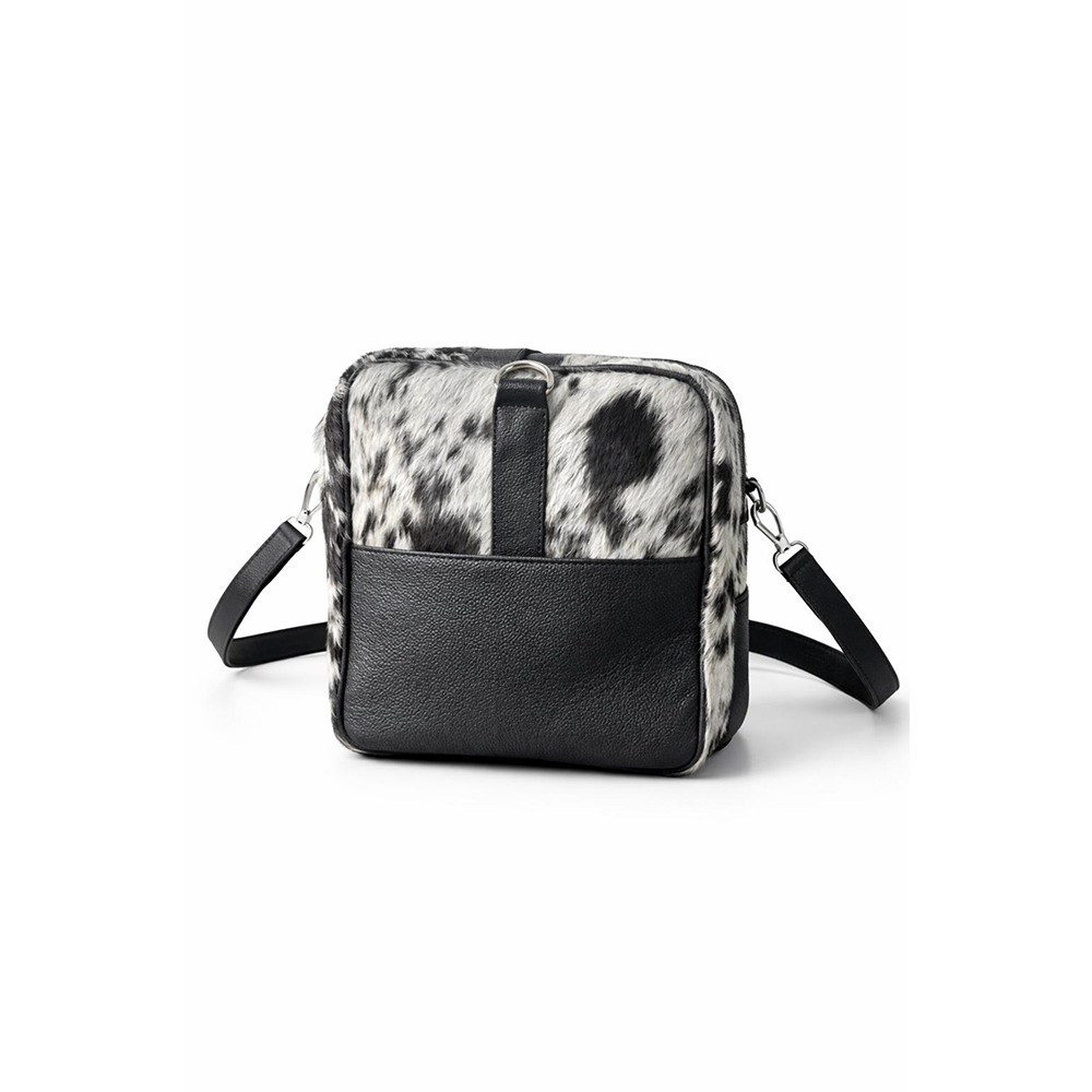 HairOn Cowhide Black and White Duffle Bag  Handmade Leather Weekender4