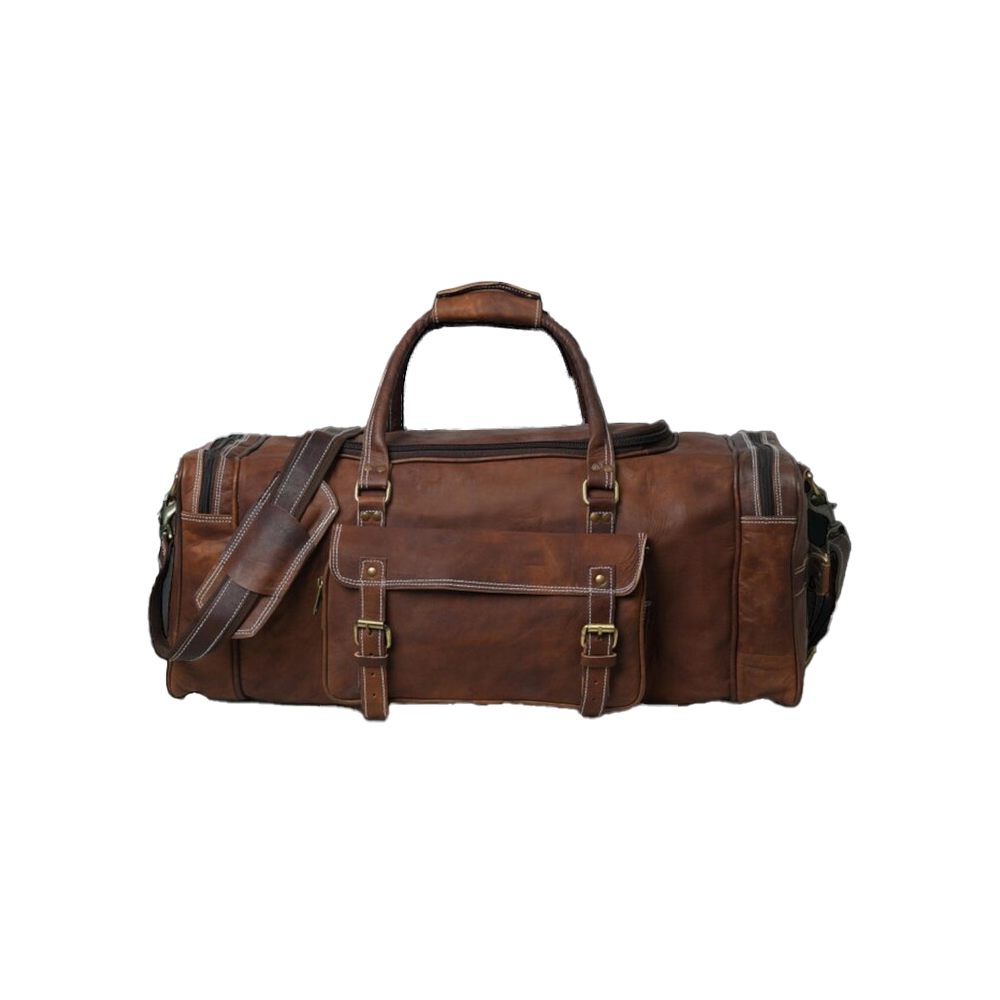 Handmade Western Style Leather Duffle Bag Vintage Brown Cowhide Travel Bag5