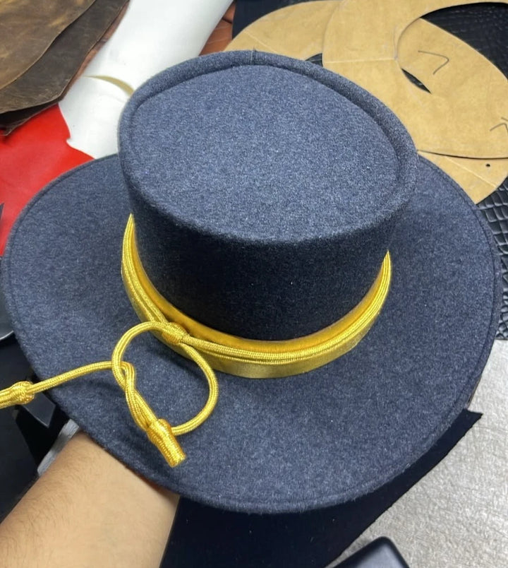 Handmade Wool Top Hat Gold Braid Cord Military Officer Ringmaster Costume