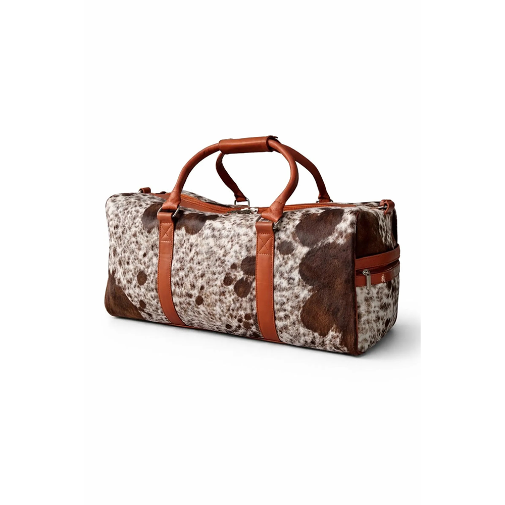 HairOn Cowhide Tan and white Duffle Bag  Handmade Leather Weekender